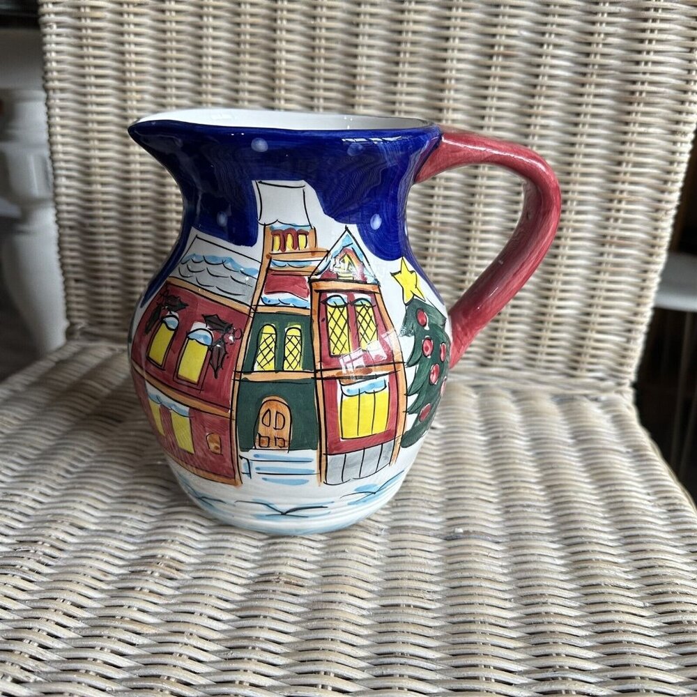 World Bazaar Christmas Pitcher Village Christmas Tree Holiday Scene Farmhouse